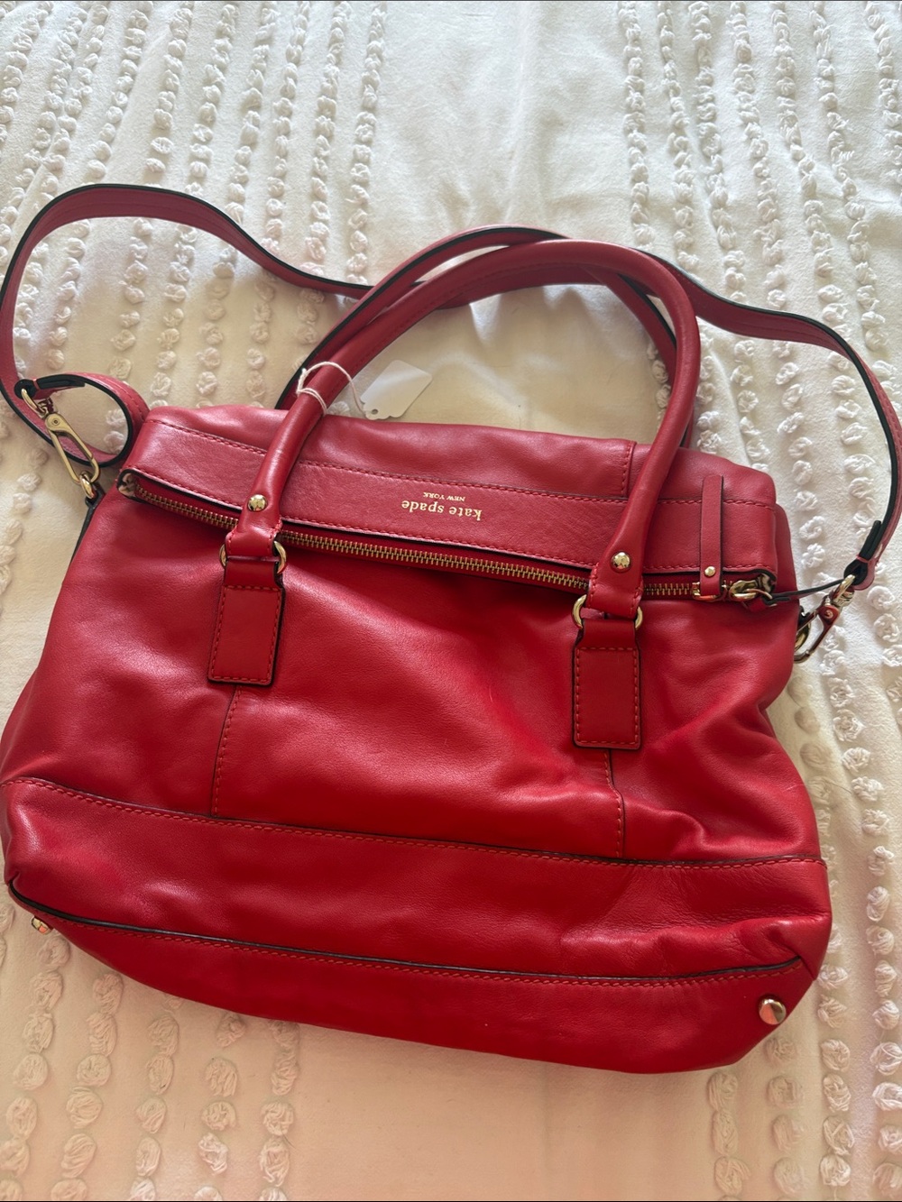 kate spade Red Leather Shoulder Tote with Gold Hardware